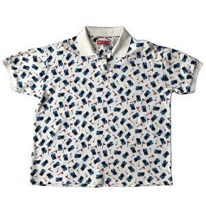 Vintage Pivot Rules Mens L Polo Shirt Golf Club Print Soft Cotton AOP